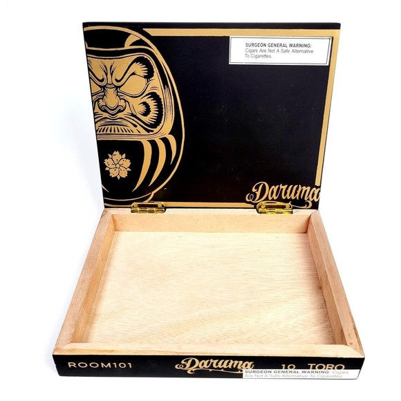 ROOM 101 Daruma 10 Toro Empty Wooden Cigar Box Tiki Graphics 9.25x7.5x1.5 VGC - Picture 2 of 8